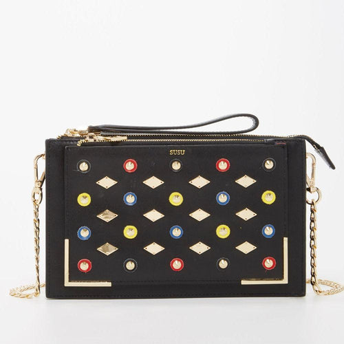 Load image into Gallery viewer, The Stylish Austin Black Studded Crossbody Clutch
