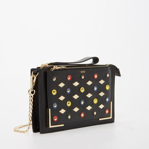 Load image into Gallery viewer, The Stylish Austin Black Studded Crossbody Clutch
