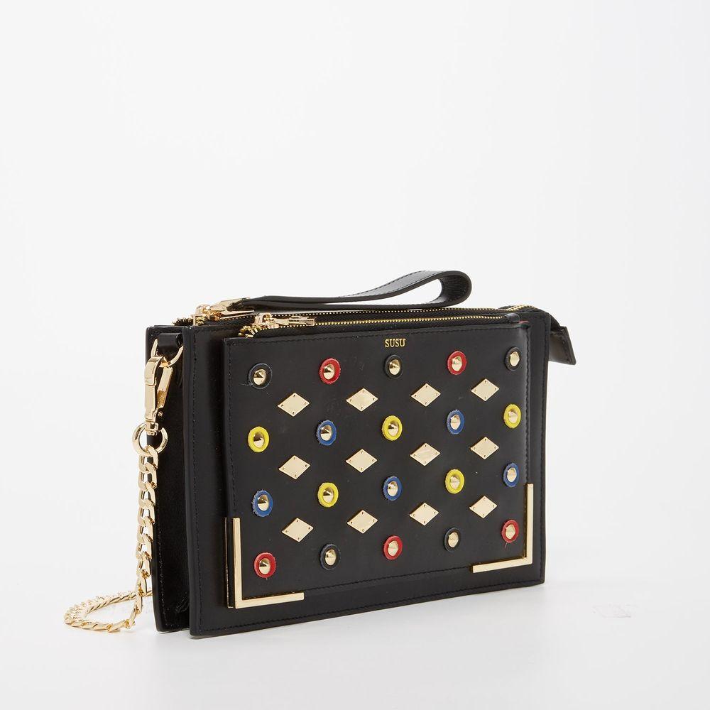 The Stylish Austin Black Studded Crossbody Clutch