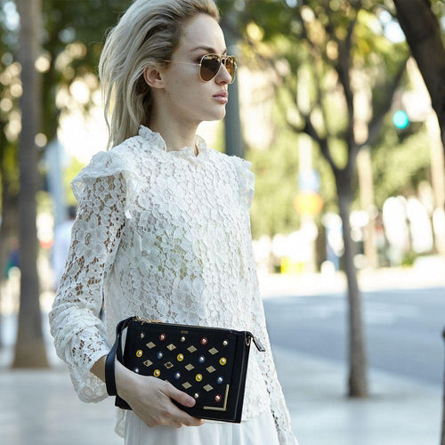 Load image into Gallery viewer, The Stylish Austin Black Studded Crossbody Clutch
