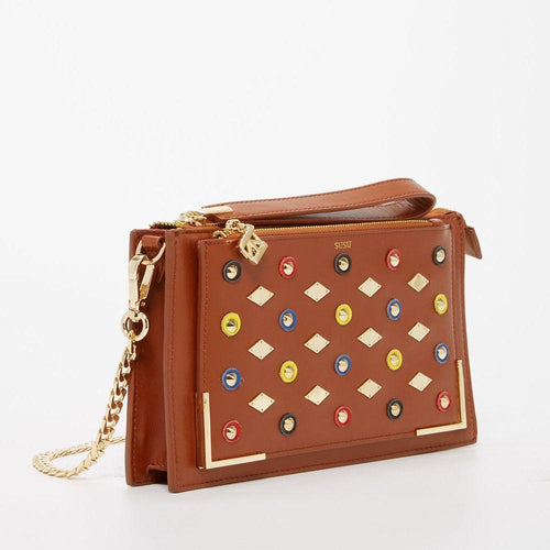 Load image into Gallery viewer, Studded Crossbody Brown Clutch
