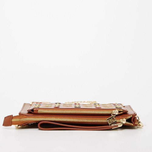 Load image into Gallery viewer, Studded Crossbody Brown Clutch
