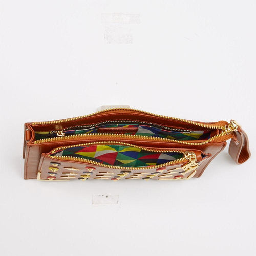 Load image into Gallery viewer, Studded Crossbody Brown Clutch
