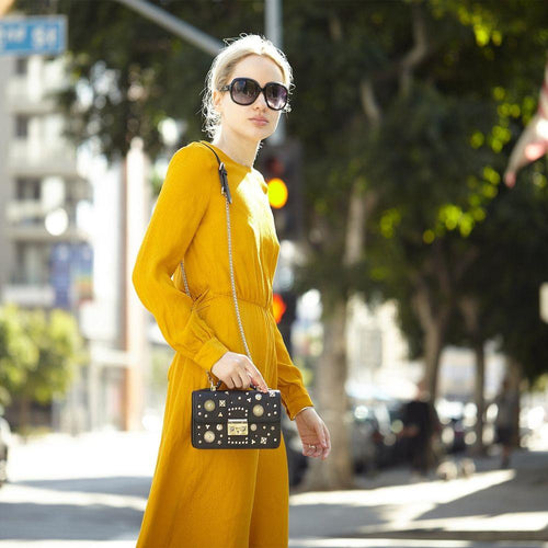 Load image into Gallery viewer, SUSU The Hollywood Studded Leather Crossbody Black
