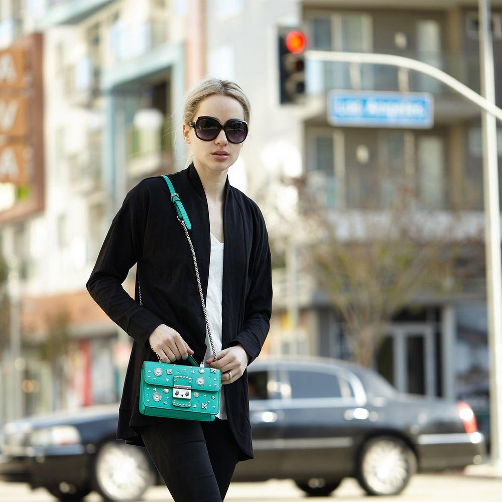 SUSU The Hollywood Green Purse with Studs