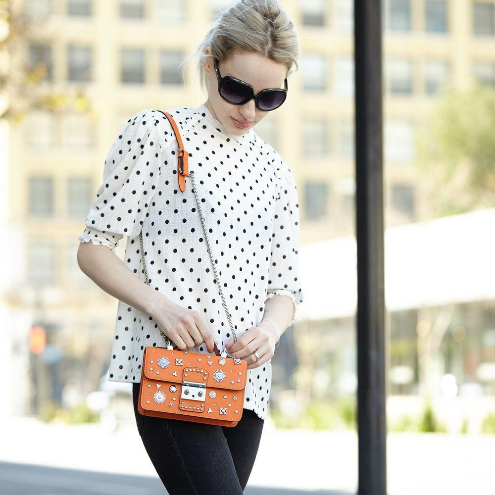 SUSU The Hollywood Studded Leather Crossbody Bag Orange