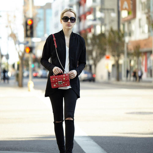 Load image into Gallery viewer, SUSU The Hollywood Studded Leather Crossbody Bag Red
