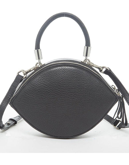 Kiss Circle Shape Leather Crossbody Bag Black - Luxurious Elegance Redefined