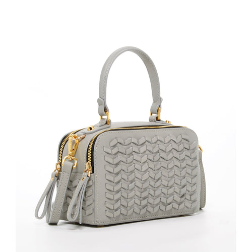 Load image into Gallery viewer, Kayla Light Gray Weave Leather Crossbody Purse
