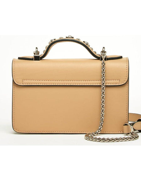 SUSU The Hollywood Leather Crossbody Studded Bag in Dark Beige