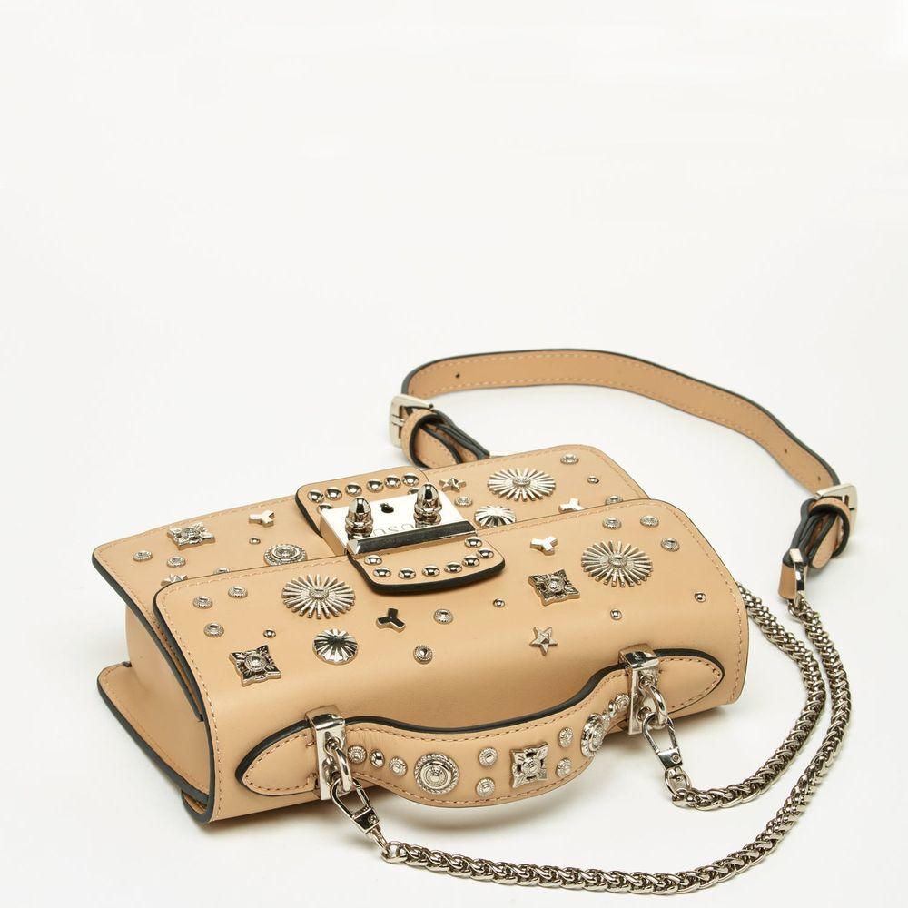 SUSU The Hollywood Leather Crossbody Studded Bag in Dark Beige