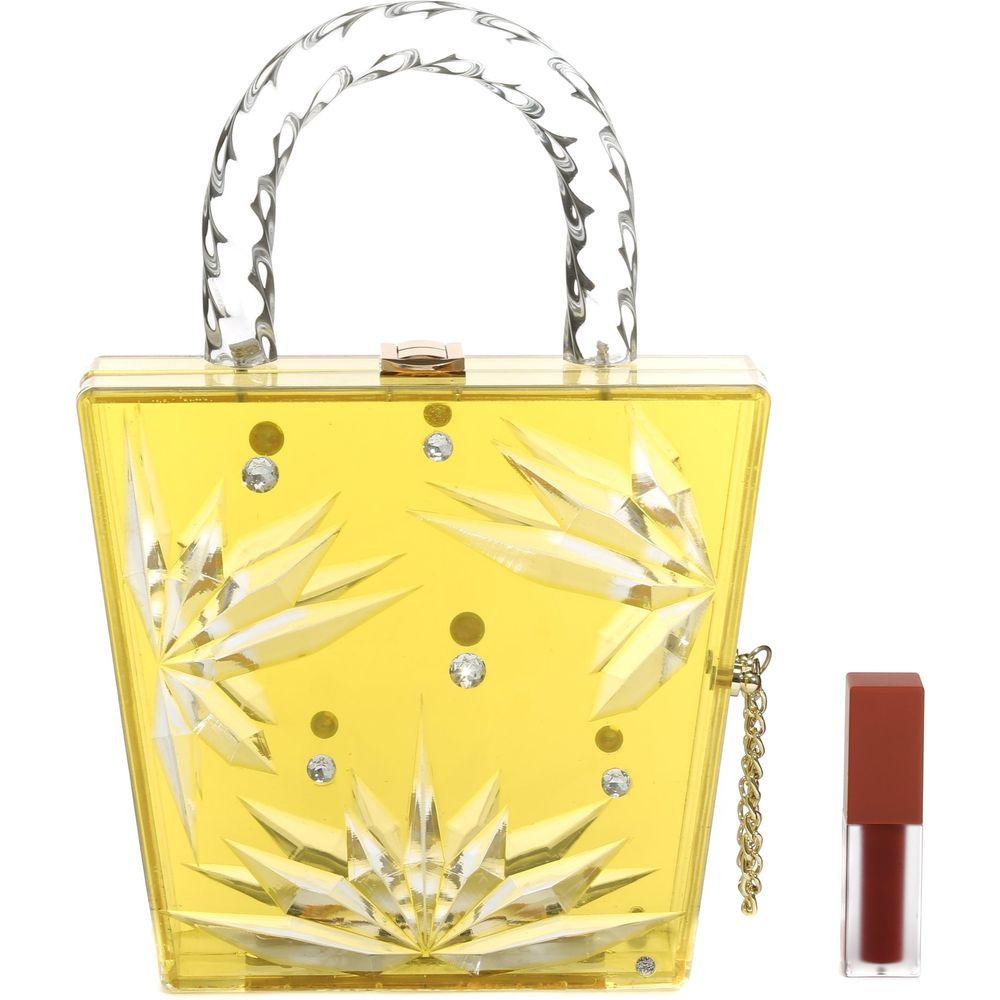 Top Handle Amber Hock Cut to clear Lucite Acrylic Handbag