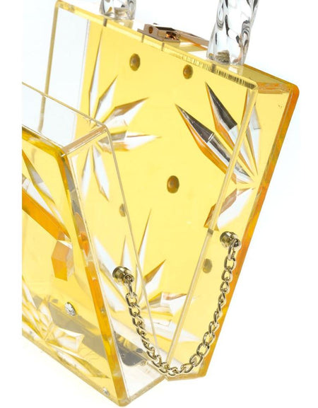 MILANBLOCKS Top Handle Amber Hock Cut to Clear Lucite Acrylic Handbag