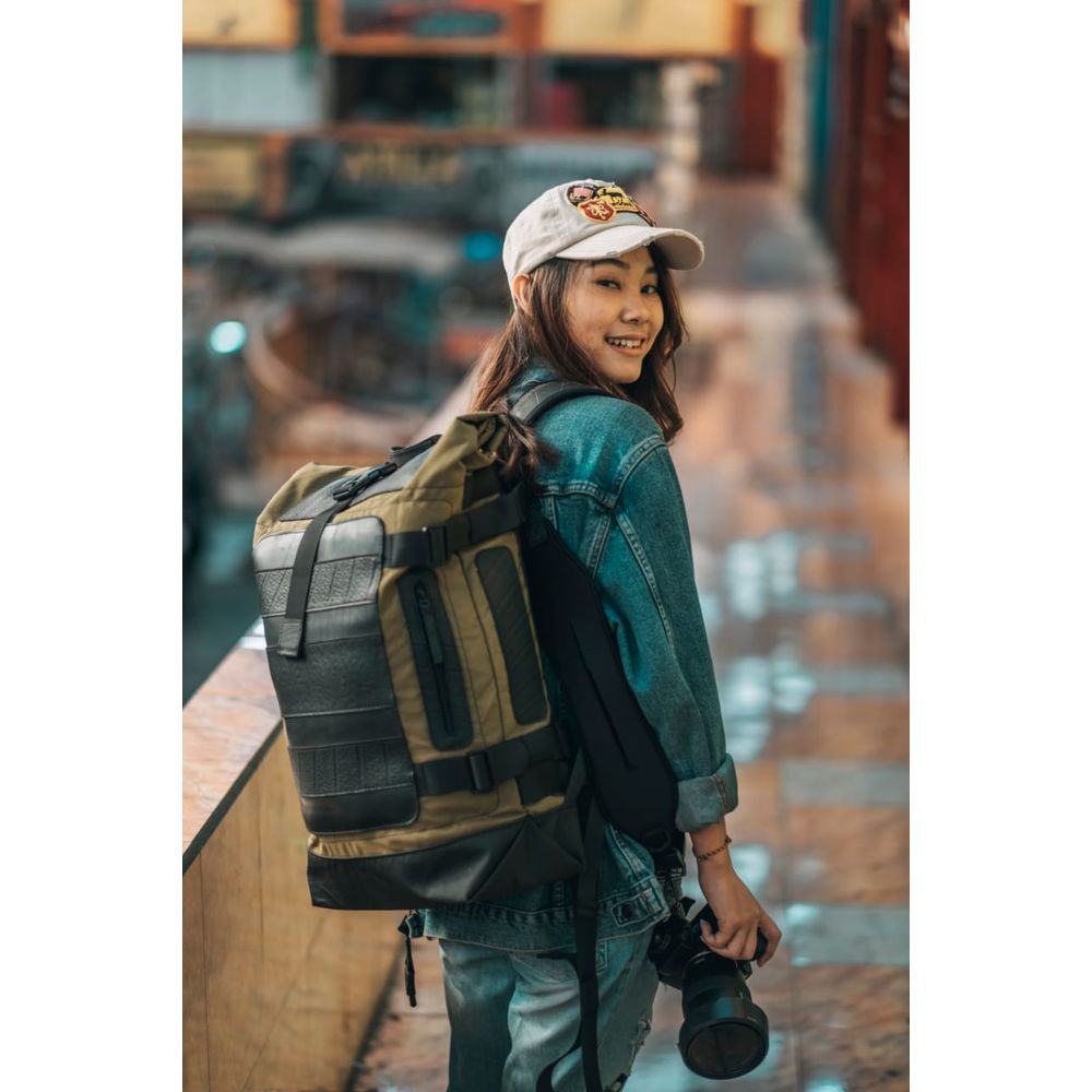 Water Resistant Roll Top Vegan Backpack