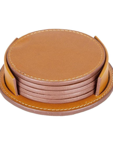 Tucson Genuine Leather Coaster Set of 5 with Holder - Premium Cup Coasters-0