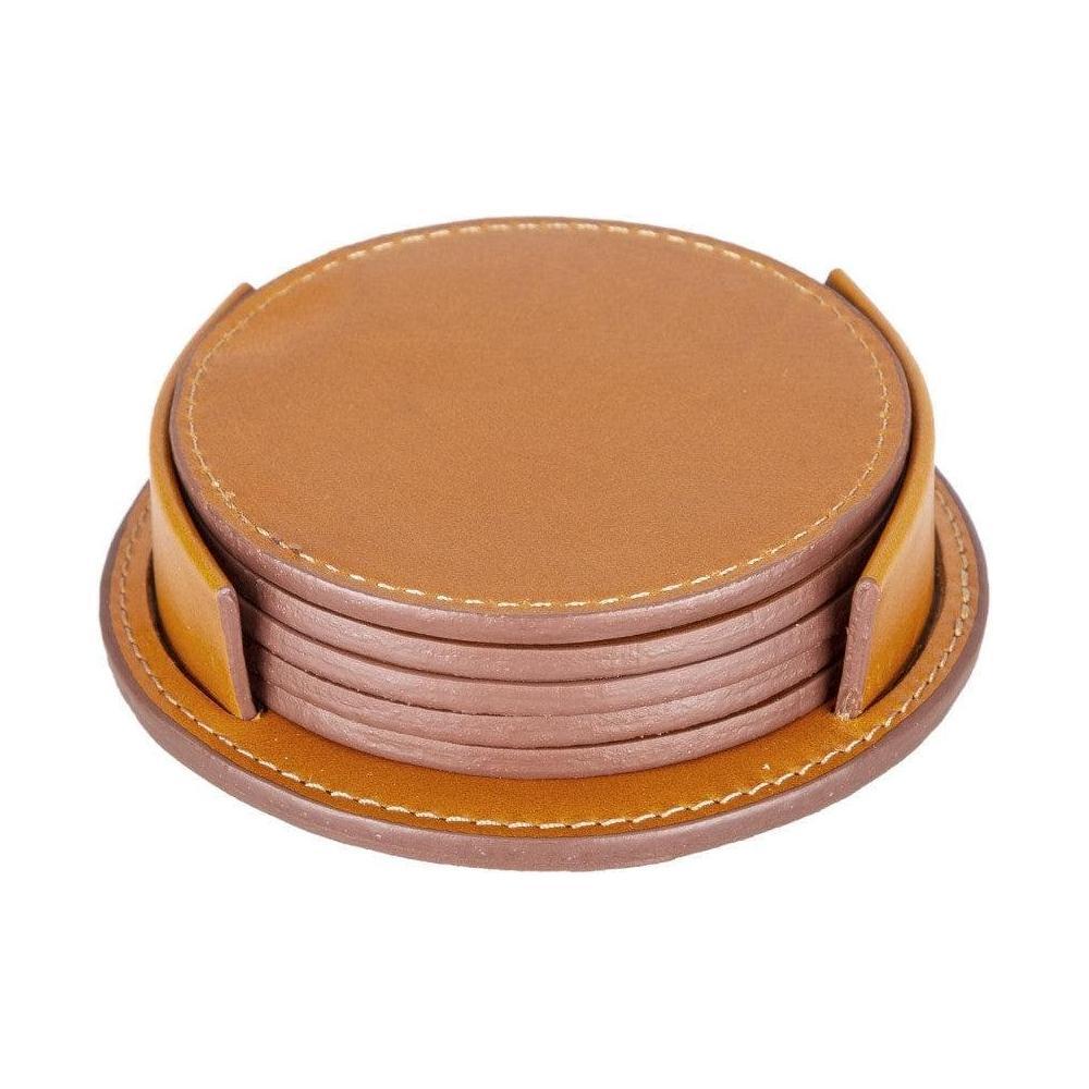Tucson Genuine Leather Coaster Set of 5 with Holder - Premium Cup Coasters-0