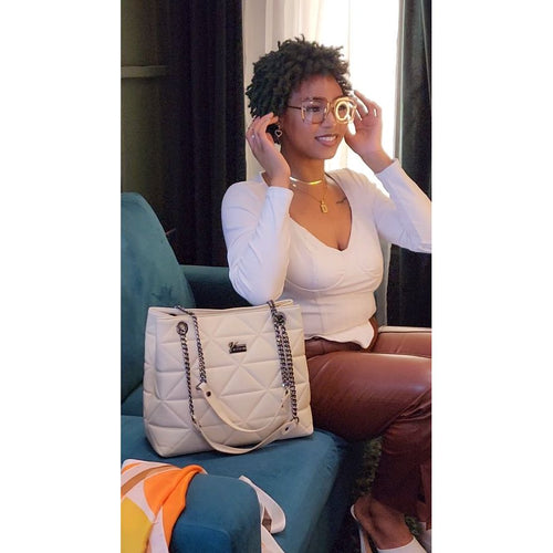 Load image into Gallery viewer, YbY Baby Blue Quilted Tote Bag
