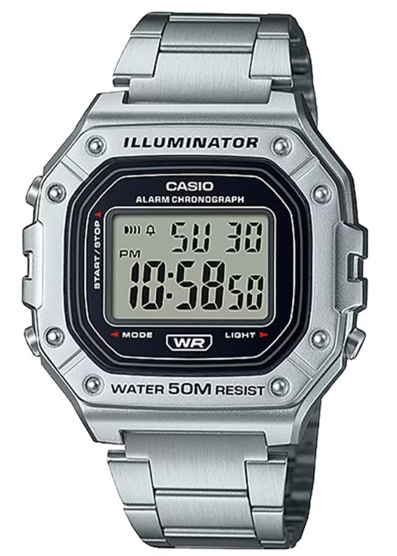 CASIO TIMELESS COLLECTION Mod. SPORT ILLUMINATOR WR 50M, ALARM, CHRONOGRAPH - SILVER - METAL SERIE-0