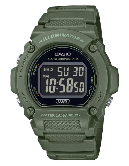 CASIO TIMELESS COLLECTION Mod. SPORT- ILLUMINATOR. WR 50M. ALARM. CHRONOGRAPH - ARMY GREEN - COLORED SERIE-0