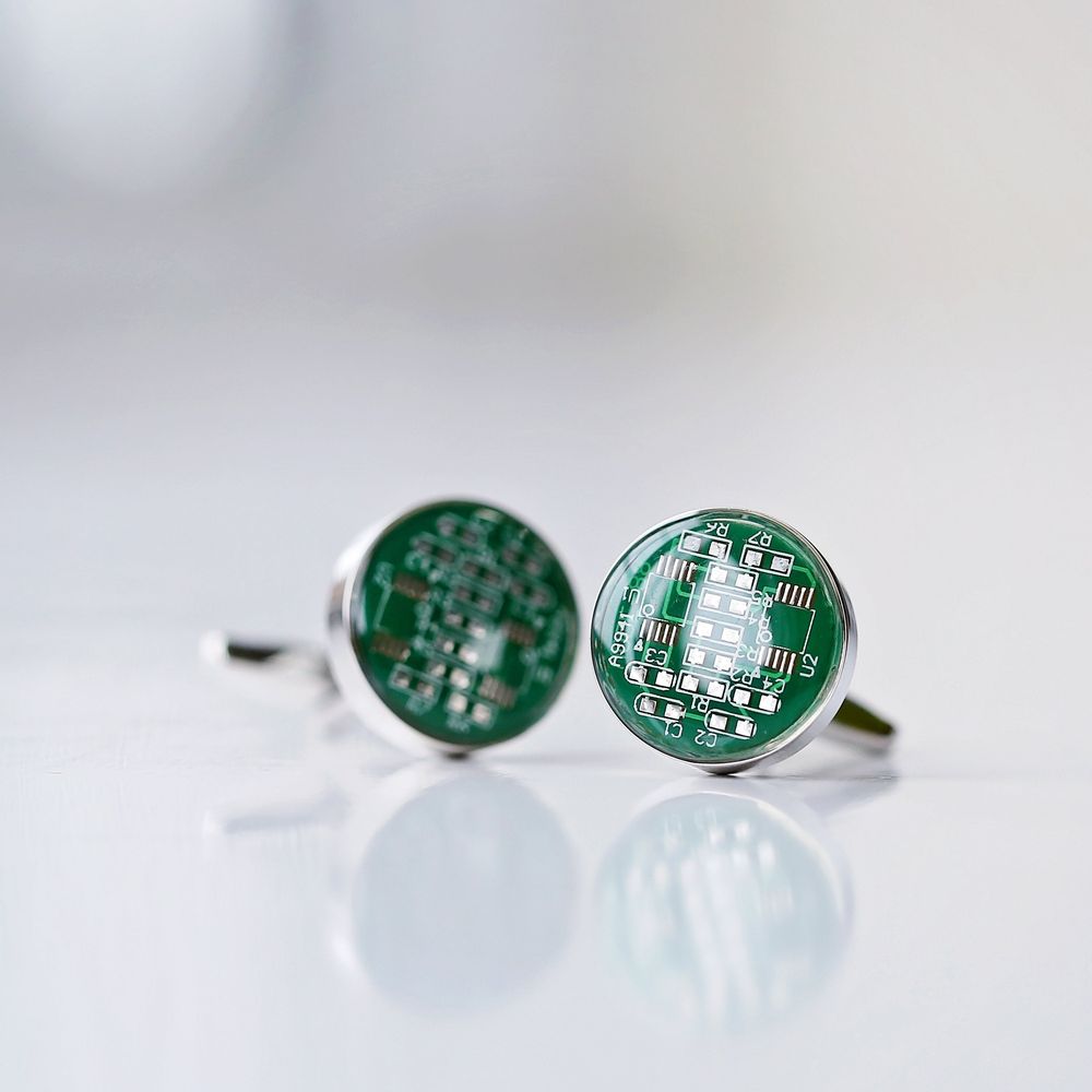 Real Circuit board Cufflinks + Engraved Box