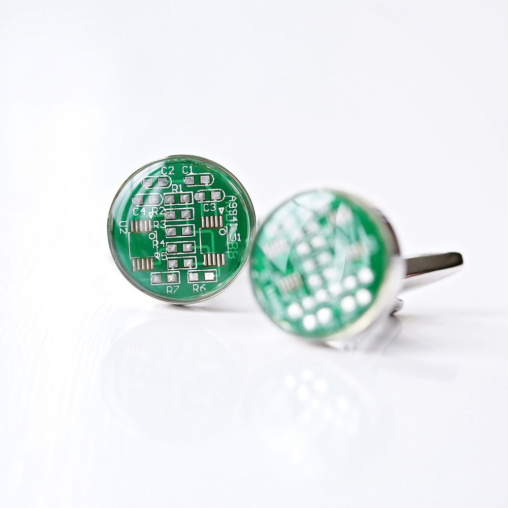 Real Circuit board Cufflinks + Engraved Box