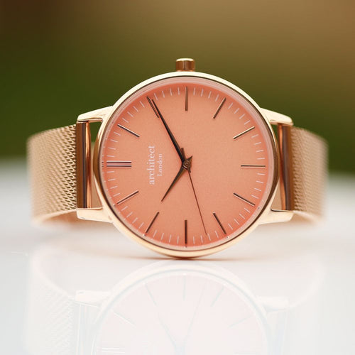 Load image into Gallery viewer, Ladies Architēct Coral - Handwriting Engraving + Rose Gold Mesh Strap
