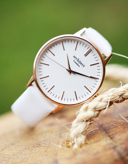 Ladies Architēct Blanc - Handwriting Engraving + White Strap