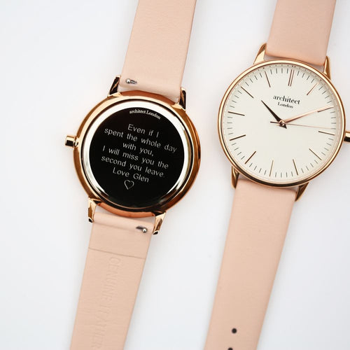 Load image into Gallery viewer, Ladies Architēct Blanc - Modern Font Engraving + Light Pink Strap
