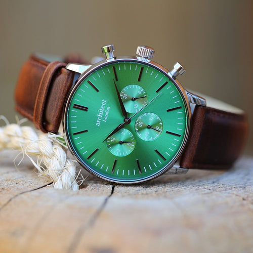 Load image into Gallery viewer, Handwriting Engraving - Men&#39;s Architect Motivator Green Face Walnut
