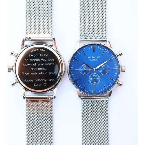 Load image into Gallery viewer, Men&#39;s Architect Motivator In Blue With Silver Mesh Strap - Modern Font
