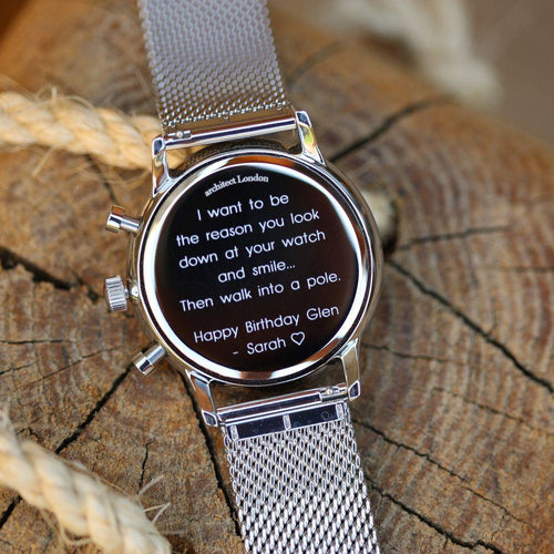 Load image into Gallery viewer, Men&#39;s Architect Motivator In Blue With Silver Mesh Strap - Modern Font
