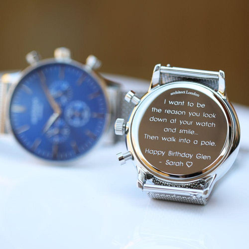 Load image into Gallery viewer, Men&#39;s Architect Motivator In Blue With Silver Mesh Strap - Modern Font
