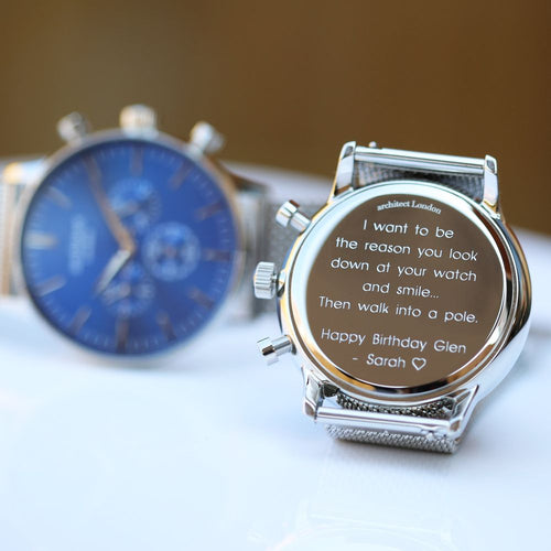 Load image into Gallery viewer, Men's Architect Motivator In Blue With Silver Mesh Strap - Modern Font
