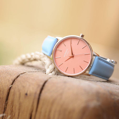 Load image into Gallery viewer, Ladies Architēct Coral - Handwriting Engraving + Light Blue Strap
