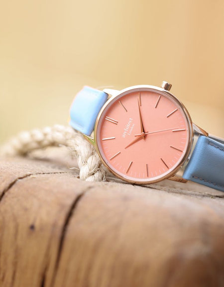 Ladies Architēct Coral - Handwriting Engraving + Light Blue Strap
