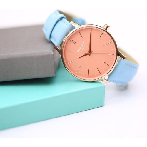 Load image into Gallery viewer, Ladies Architēct Coral - Handwriting Engraving + Light Blue Strap
