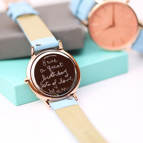 Load image into Gallery viewer, Ladies Architēct Coral - Handwriting Engraving + Light Blue Strap
