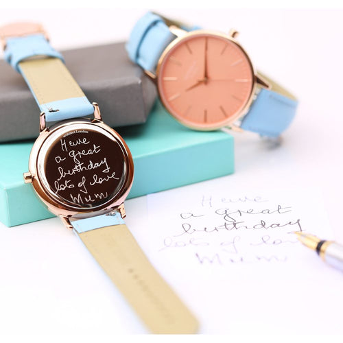 Load image into Gallery viewer, Ladies Architēct Coral - Handwriting Engraving + Light Blue Strap
