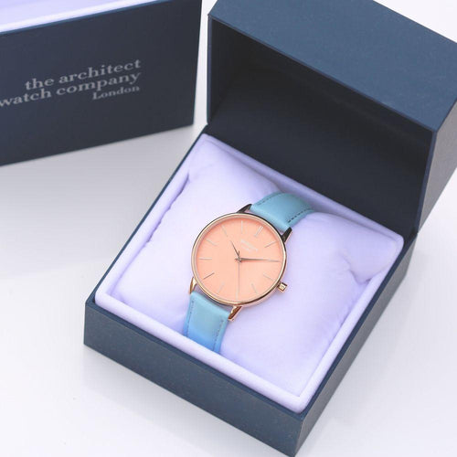 Load image into Gallery viewer, Ladies Architēct Coral - Handwriting Engraving + Light Blue Strap
