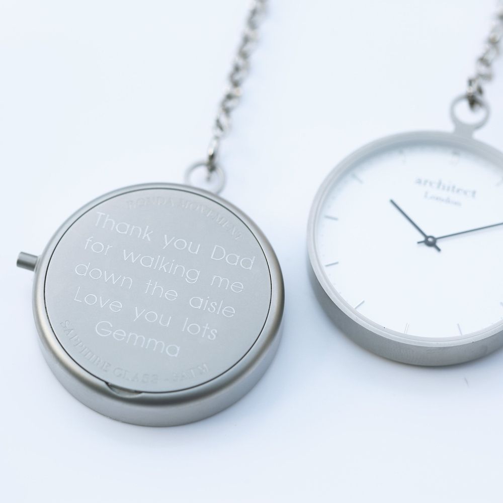 Modern Pocket Watch Silver - Modern Font Engraving