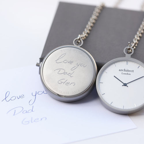 Load image into Gallery viewer, Modern Pocket Watch Silver - Handwriting Engraving
