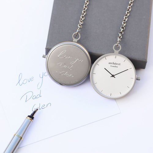 Load image into Gallery viewer, Modern Pocket Watch Silver - Handwriting Engraving
