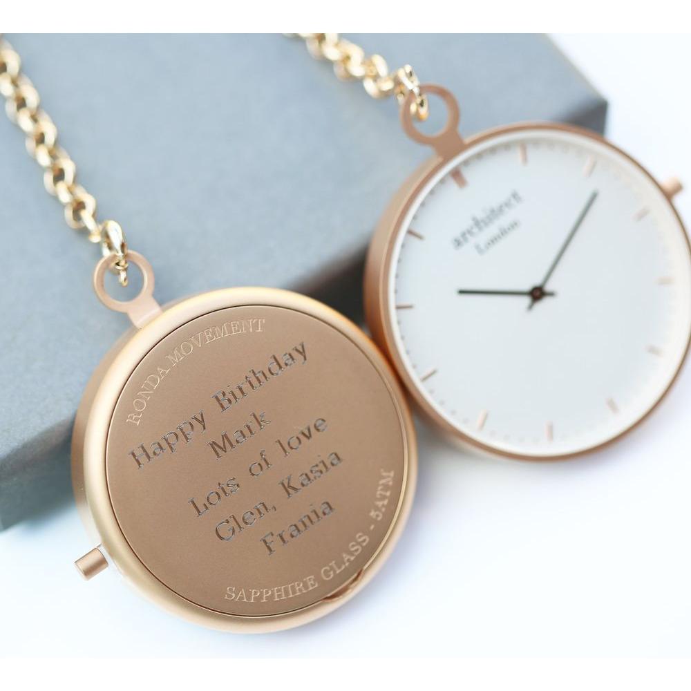 Modern Pocket Watch Rose Gold - Modern Font Engraving