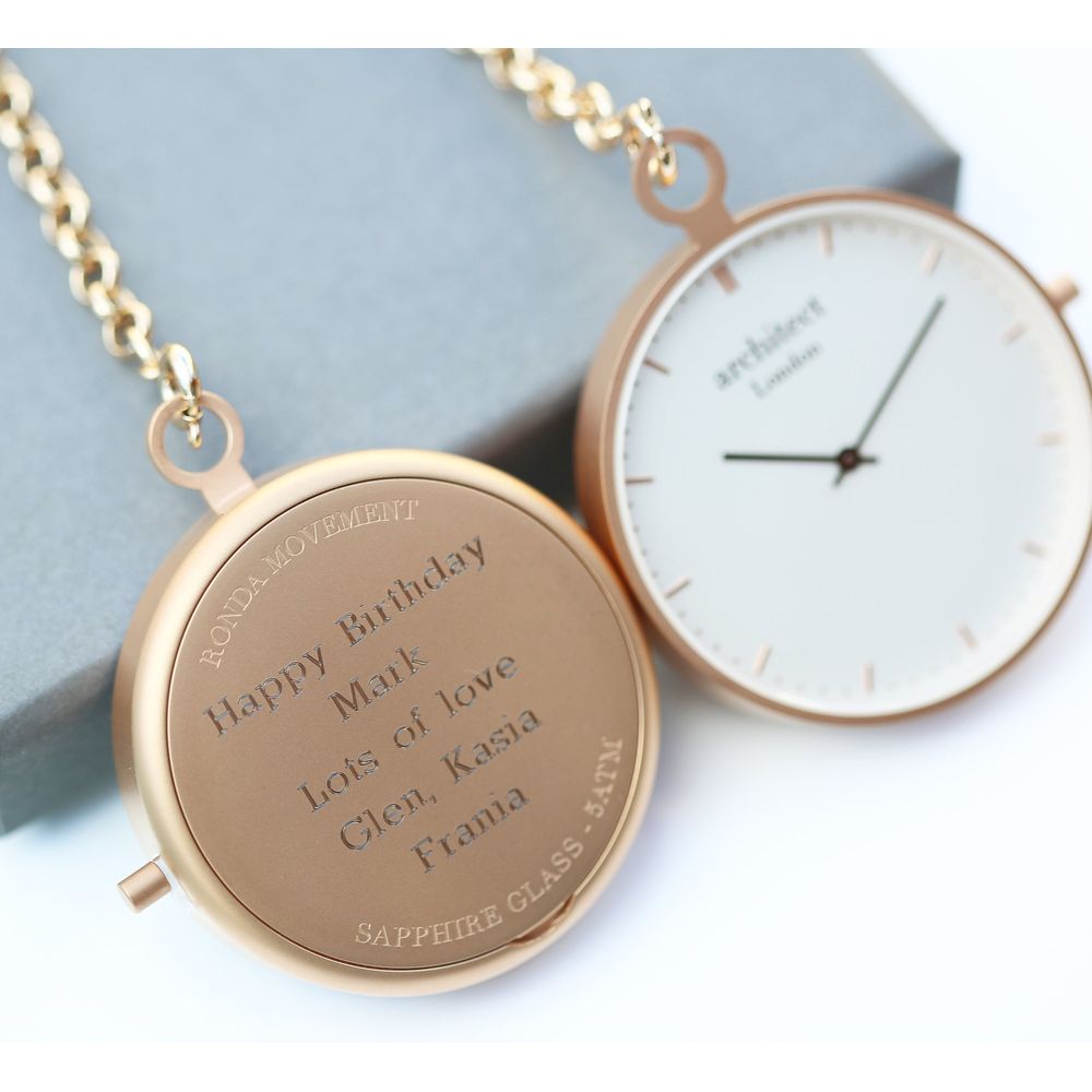 Modern Pocket Watch Rose Gold - Modern Font Engraving