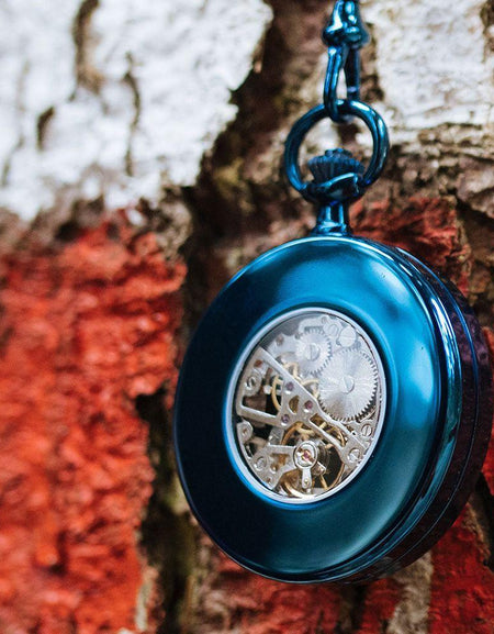 Waidzeit Franz Ferdinand Skeleton Pocket Watch - Blue Elegance