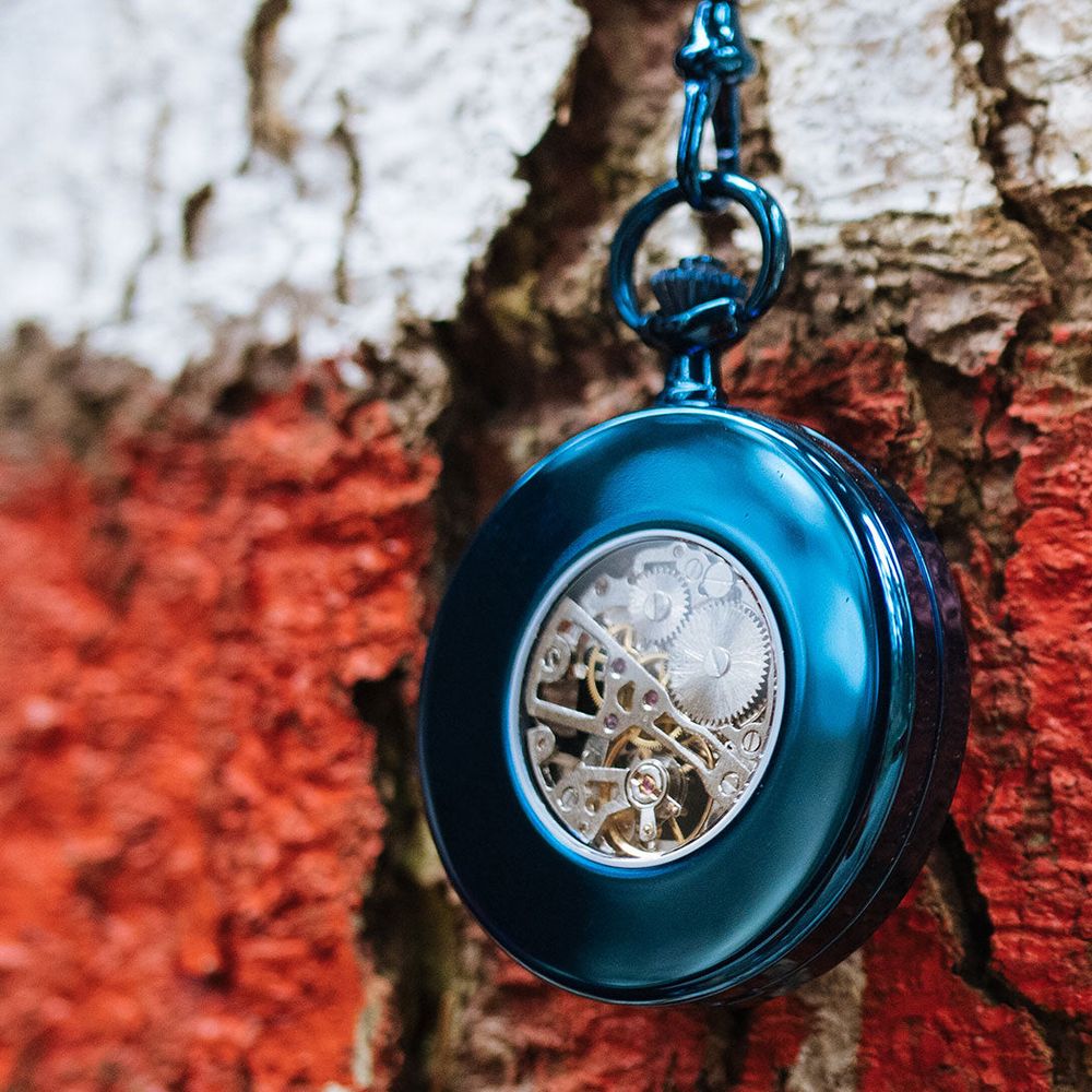 Waidzeit Franz Ferdinand Skeleton pocket watch blue