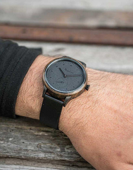 Waidzeit Design Mystic Gold Wristwatch with Black Leather Strap