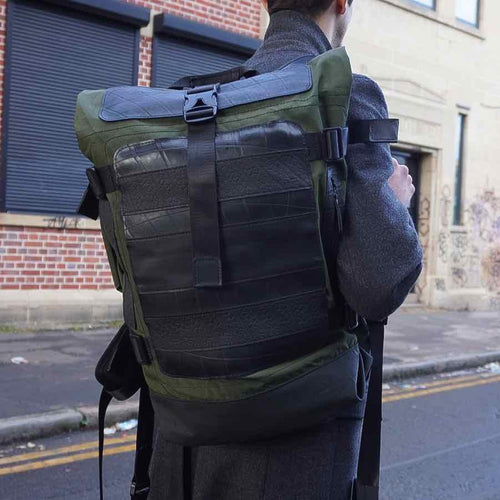 Load image into Gallery viewer, Water Resistant Roll Top Vegan Backpack
