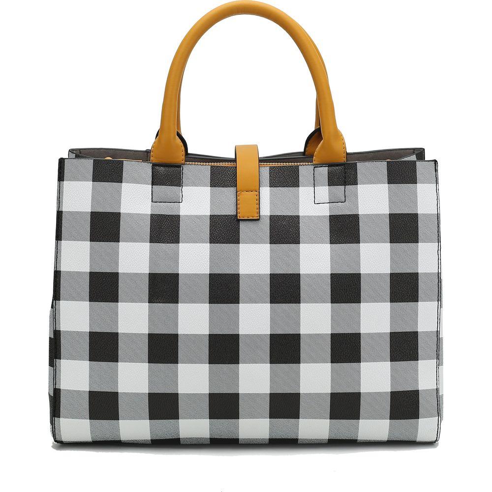 Yuliana Checkered Satchel Bag with Wallet