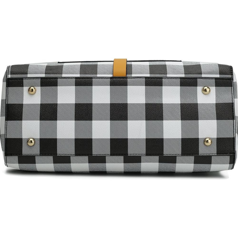 Yuliana Checkered Satchel Bag with Wallet